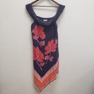 Moulinette Soeurs Navy and Coral Floral Midi Dress